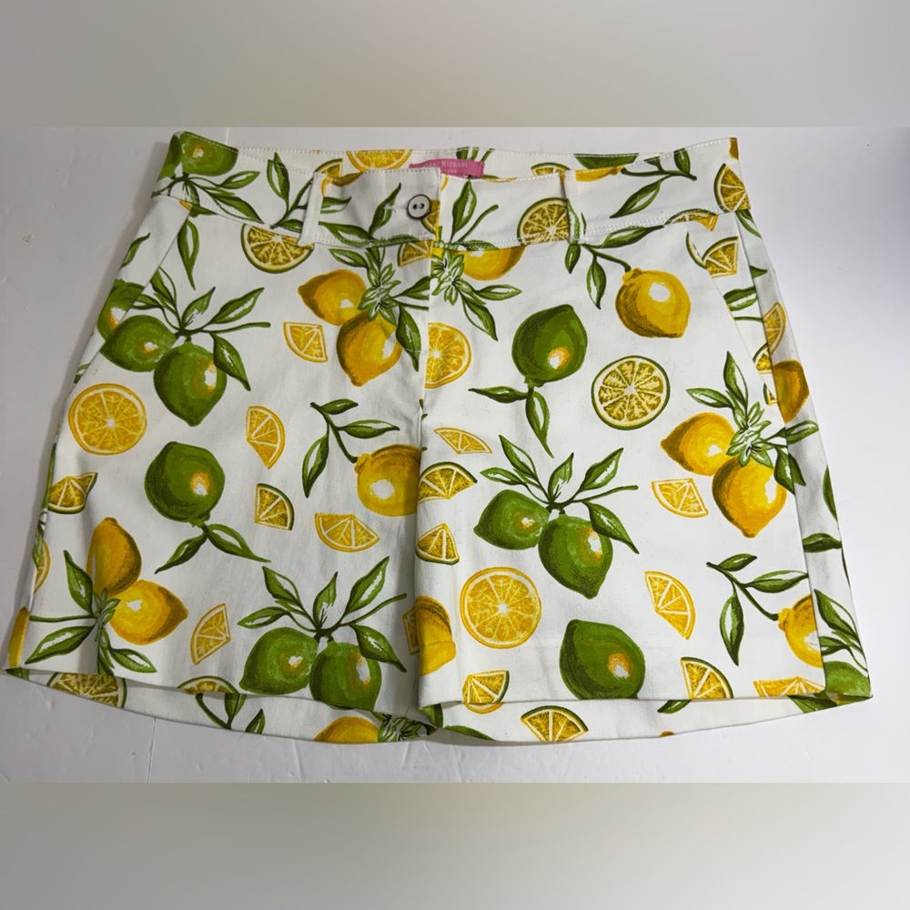 Isaac Mizrahi Green and Yellow Citrus Print High Waist Shorts size 8 preppy